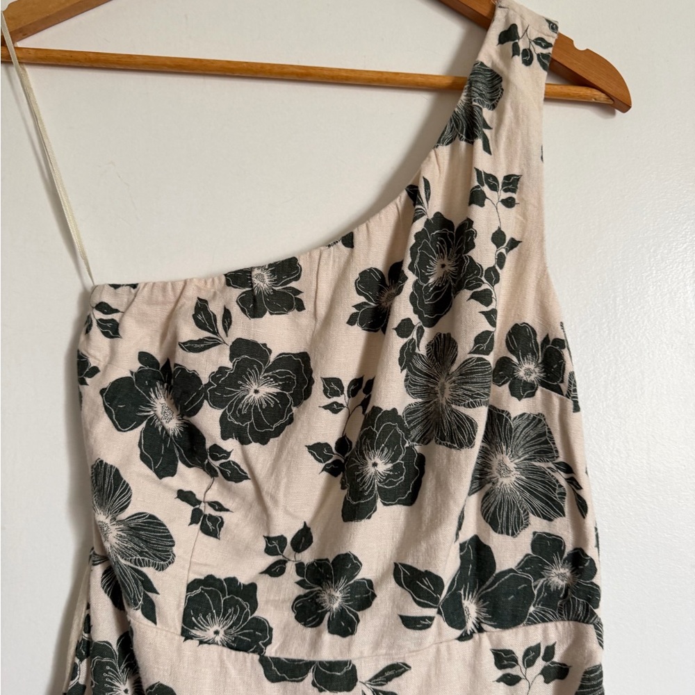 NWT Abercrombie & Fitch Cream/Green Floral Linen Blend One Shoulder Mini Dress - Picture 4 of 9